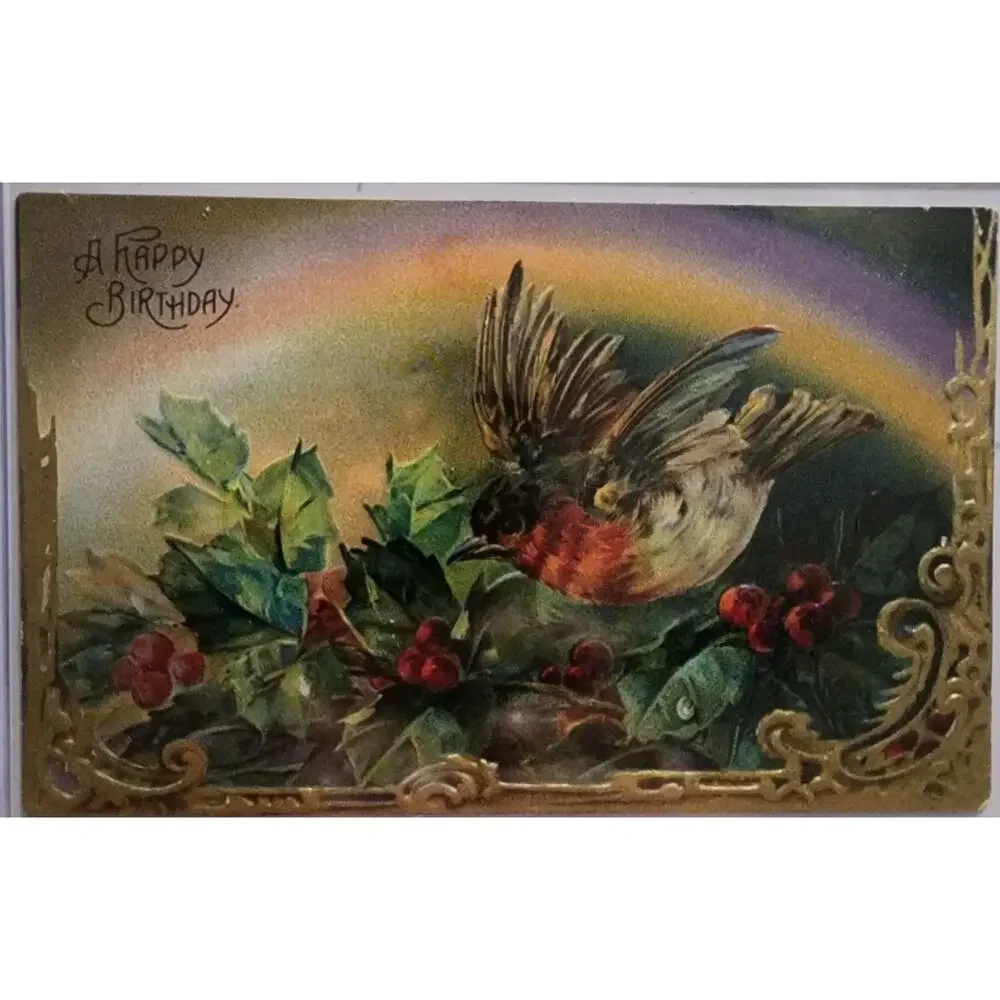 Lot Of Four Vintage Antique Embossed Postcards Flowers Birthday